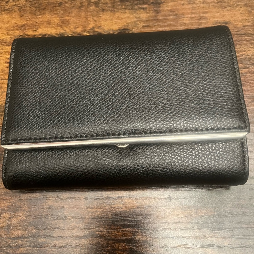 Halogen Black Leather Wallet Billfold Trifold Bill Holder Classic Minimalist